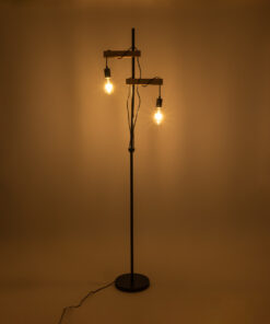 Alternative view of GloboStar® MINDELO 02034 Μοντέρνο Επιδαπέδιο Φωτιστικό Μονόφωτο 2 x E27 IP20 Μαύρο Μέταλλο με Μπεζ Ξύλο - Μ40 x Π24 x Υ175cm