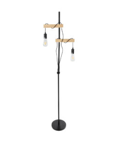 GloboStar® MINDELO 02034 Μοντέρνο Επιδαπέδιο Φωτιστικό Μονόφωτο 2 x E27 IP20 Μαύρο Μέταλλο με Μπεζ Ξύλο - Μ40 x Π24 x Υ175cm 16 02034 5