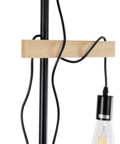 GloboStar® MINDELO 02034 Μοντέρνο Επιδαπέδιο Φωτιστικό Μονόφωτο 2 x E27 IP20 Μαύρο Μέταλλο με Μπεζ Ξύλο - Μ40 x Π24 x Υ175cm 19 02034 8