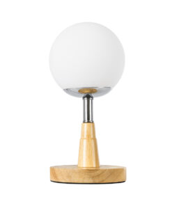 Alternative view of GloboStar® COVE 02036 Μοντέρνο Επιτραπέζιο Φωτιστικό Πορτατίφ Μονόφωτο 1 x E27 IP20 Μπεζ Ξύλο, Ασημί Μέταλλο με Λευκό Γυαλί - Μ12 x Π12 x Υ25cm