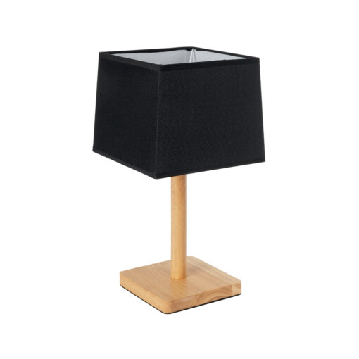 GloboStar® GloboStar® KOLIPE 02039 Μοντέρνο Επιτραπέζιο Φωτιστικό Πορτατίφ Μονόφωτο 1 x E27 IP20 Μπεζ Ξύλο με Μαύρο Ύφασμα - Μ20 x Π20 x Υ38cm
