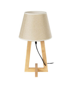 GloboStar® GloboStar® TAKIKO 02042 Μοντέρνο Επιτραπέζιο Φωτιστικό Πορτατίφ Μονόφωτο 1 x E27 IP20 Μπεζ Ξύλο με Μπεζ Ύφασμα - Μ25 x Π25 x Υ48cm