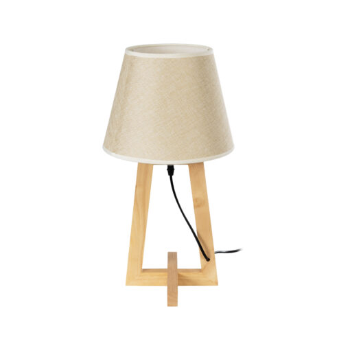 GloboStar® GloboStar® TAKIKO 02042 Μοντέρνο Επιτραπέζιο Φωτιστικό Πορτατίφ Μονόφωτο 1 x E27 IP20 Μπεζ Ξύλο με Μπεζ Ύφασμα - Μ25 x Π25 x Υ48cm