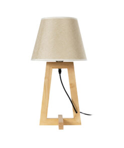 GloboStar® TAKIKO 02042 Μοντέρνο Επιτραπέζιο Φωτιστικό Πορτατίφ Μονόφωτο 1 x E27 IP20 Μπεζ Ξύλο με Μπεζ Ύφασμα - Μ25 x Π25 x Υ48cm 12 02042 4