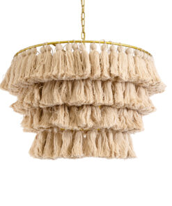 GloboStar® GLOBOSTAR® MISSOULA 02088 Boho Κρεμαστό Φωτιστικό Οροφής με Ντουί 1 x E27 AC 220-240V IP20 - Μπεζ & Χρυσό - Μ60 x Π60 x Υ40cm