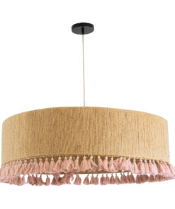 GLOBOSTAR® PUERTORICO 02097 Boho Κρεμαστό Φωτιστικό Οροφής με Ντουί 3 x E27 AC 220-240V IP20 - Μπεζ & Ροζ - Μ80 x Π80 x Υ27cm 13 02097 4