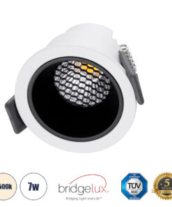 GloboStar® GloboStar® PLUTO-S 60246 Χωνευτό LED Spot Downlight TrimLess Φ6.4cm 7W 910lm 38° AC 220-240V IP20 Φ6.4 x Υ4.9cm - Στρόγγυλο - Λευκό με Μαύρο Κάτοπτρο & Anti-Glare HoneyComb - Φυσικό Λευκό 4500K - Bridgelux COB - 5 Years Warranty