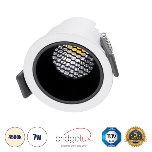 GloboStar® GloboStar® PLUTO-S 60246 Χωνευτό LED Spot Downlight TrimLess Φ6.4cm 7W 910lm 38° AC 220-240V IP20 Φ6.4 x Υ4.9cm - Στρόγγυλο - Λευκό με Μαύρο Κάτοπτρο & Anti-Glare HoneyComb - Φυσικό Λευκό 4500K - Bridgelux COB - 5 Years Warranty