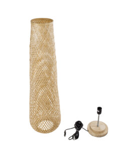 GloboStar® MAMIZU 02109 Boho Επιδαπέδιο Φωτιστικό Μονόφωτο 1 x E27 IP20 Μπεζ Ξύλο - Μ28 x Π28 x Υ93cm 17 02109 9