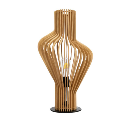 GloboStar® GloboStar® MIHIRO 02176 Boho Επιτραπέζιο Φωτιστικό Πορτατίφ Μονόφωτο 1 x E27 IP20 Καφέ Ξύλο με Μαύρο Μέταλλο - Μ33 x Π33 x Υ57cm