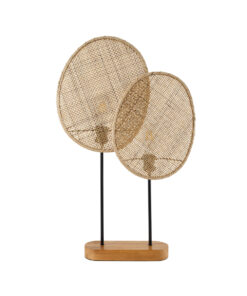 GloboStar® GloboStar® AZUL 02231 Boho Επιτραπέζιο Φωτιστικό Πορτατίφ Διφωτο 2 x E27 IP20 Μπεζ & Καφέ Ξύλο με Μαύρο Μέταλλο - Μ45 x Π11 x Υ75cm