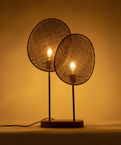 Alternative view of GloboStar® AZUL 02231 Boho Επιτραπέζιο Φωτιστικό Πορτατίφ Διφωτο 2 x E27 IP20 Μπεζ & Καφέ Ξύλο με Μαύρο Μέταλλο - Μ45 x Π11 x Υ75cm