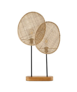 GloboStar® AZUL 02231 Boho Επιτραπέζιο Φωτιστικό Πορτατίφ Διφωτο 2 x E27 IP20 Μπεζ & Καφέ Ξύλο με Μαύρο Μέταλλο - Μ45 x Π11 x Υ75cm 12 02231 4