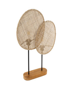 GloboStar® AZUL 02231 Boho Επιτραπέζιο Φωτιστικό Πορτατίφ Διφωτο 2 x E27 IP20 Μπεζ & Καφέ Ξύλο με Μαύρο Μέταλλο - Μ45 x Π11 x Υ75cm 14 02231 6