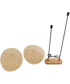 GloboStar® AZUL 02232 Boho Επιδαπέδιο Φωτιστικό Διφωτο 2 x E27 IP20 Μπεζ Ξύλο με Μαύρο Μέταλλο - Μ90 x Π17 x Υ170cm 20 02232 10