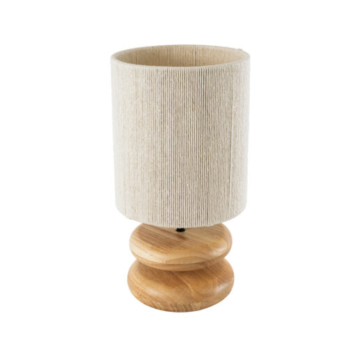 GloboStar® GloboStar® TUVALU 02236 Boho Επιτραπέζιο Φωτιστικό Πορτατίφ Μονόφωτο 1 x E27 IP20 Καφέ Ξύλο με Μπεζ Βαμβακερό Νήμα - Μ22 x Π22 x Υ42cm
