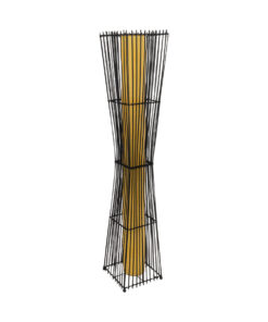 GloboStar® GloboStar® PALMA 02274 Boho Επιδαπέδιο Φωτιστικό Δίφωτο 2 x E27 IP20 Μαύρο Ξύλο με Μπεζ Ύφασμα - Μ25 x Π25 x Υ140cm