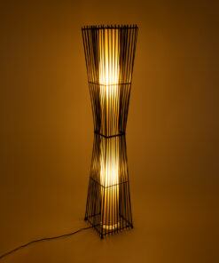 Alternative view of GloboStar® PALMA 02274 Boho Επιδαπέδιο Φωτιστικό Δίφωτο 2 x E27 IP20 Μαύρο Ξύλο με Μπεζ Ύφασμα - Μ25 x Π25 x Υ140cm