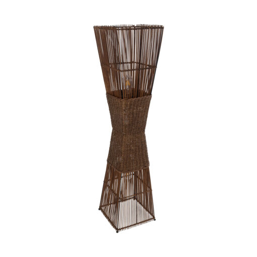 GloboStar® GloboStar® PALMA 02275 Boho Επιδαπέδιο Φωτιστικό Δίφωτο 2 x E27 IP20 Καφέ Ξύλο - Μ30 x Π30 x Υ130cm