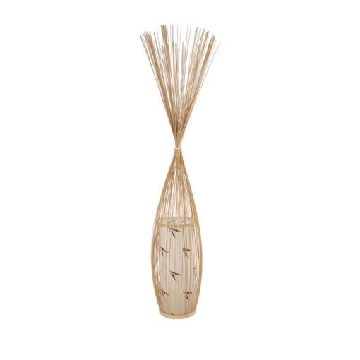 GloboStar® GloboStar® PORTONOVO S-02276 Boho Επιδαπέδιο Φωτιστικό Μονόφωτο 1 x E27 IP20 Μπεζ Ξύλο με Λευκό Ύφασμα - Μ35 x Π35 x Υ165cm