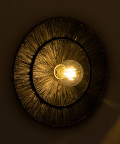 Alternative view of GloboStar® COLOMBO 02280 Boho Επιτοίχιο Φωτιστικό Απλίκα Μονόφωτο 1 x E27 IP20 Μαύρη Raffia - Μ40 x Π40 x Υ9cm