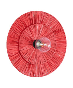 GloboStar® GloboStar® COLOMBO 02282 Boho Επιτοίχιο Φωτιστικό Απλίκα Μονόφωτο 1 x E27 IP20 Κόκκινη Raffia - Μ40 x Π40 x Υ9cm