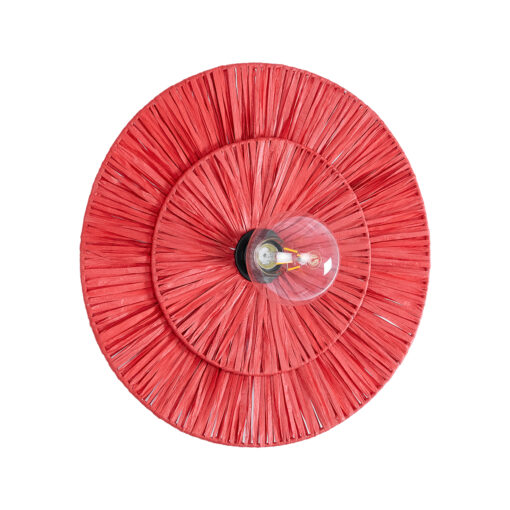 GloboStar® GloboStar® COLOMBO 02282 Boho Επιτοίχιο Φωτιστικό Απλίκα Μονόφωτο 1 x E27 IP20 Κόκκινη Raffia - Μ40 x Π40 x Υ9cm
