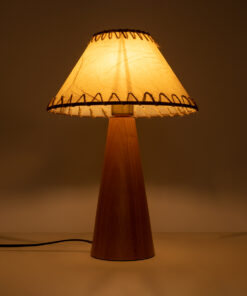 GloboStar® MASPALOMAS 02291 Boho Επιτραπέζιο Φωτιστικό Πορτατίφ Μονόφωτο 1 x E27 IP20 Καφέ Ξύλο με Μπεζ Ύφασμα - Μ30 x Π30 x Υ45cm 15 02291 8