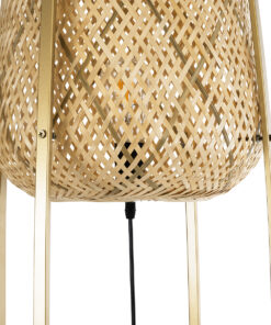 GloboStar® MEILANI 02301 Boho Επιδαπέδιο Φωτιστικό Μονόφωτο 1 x E27 IP20 Χρυσό Μέταλλο με Μπεζ Ξύλο - Μ40 x Π40 x Υ150cm 14 02301 6