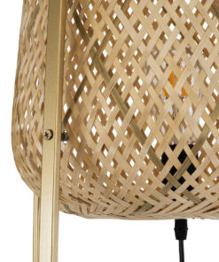 GloboStar® MEILANI 02301 Boho Επιδαπέδιο Φωτιστικό Μονόφωτο 1 x E27 IP20 Χρυσό Μέταλλο με Μπεζ Ξύλο - Μ40 x Π40 x Υ150cm 15 02301 7