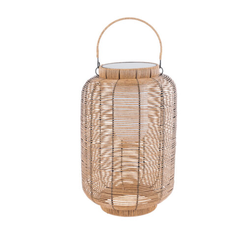 GloboStar® GloboStar® GRAMBIAN 02304 Boho Αυτόνομο Ηλιακό Κρεμαστό/Επιτραπέζιο Φωτιστικό Πορτατίφ LED 5W 200lm 180° με Ενσωματωμένη Μπαταρία IP65 Θερμό Λευκό 3000K Μπεζ Ξύλο - Μ30 x Π30 x Υ48cm - 2 Χρόνια Εγγύηση