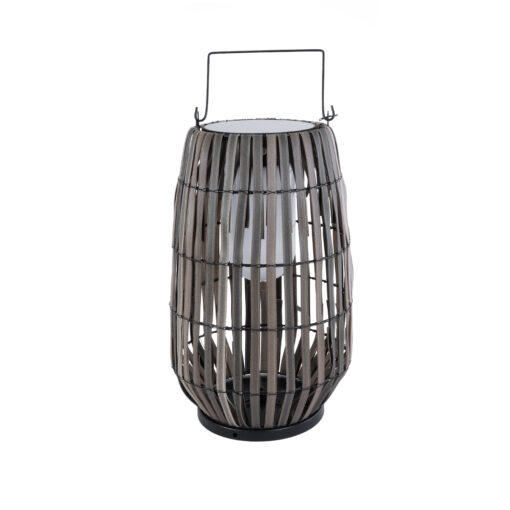 GloboStar® GloboStar® NETLEY 02306 Boho Αυτόνομο Ηλιακό Κρεμαστό/Επιτραπέζιο Φωτιστικό Πορτατίφ LED 5W 200lm 180° με Ενσωματωμένη Μπαταρία IP65 Θερμό Λευκό 3000K Γκρι Ξύλο - Μ30 x Π30 x Υ50cm - 2 Χρόνια Εγγύηση