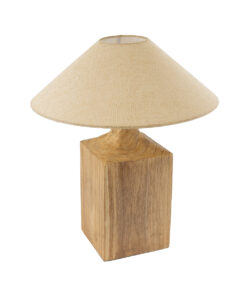 GloboStar® GloboStar® LAFRONTERA 02313 Boho Επιτραπέζιο Φωτιστικό Πορτατίφ Μονόφωτο 1 x E27 IP20 Μπεζ Ξύλο με Μπεζ Ύφασμα - Μ50 x Μ50 x Υ60cm