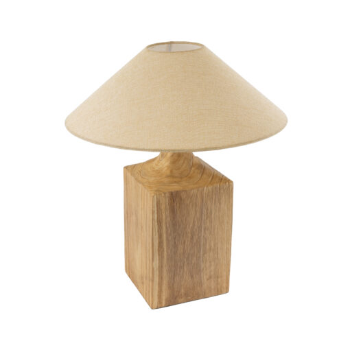 GloboStar® GloboStar® LAFRONTERA 02313 Boho Επιτραπέζιο Φωτιστικό Πορτατίφ Μονόφωτο 1 x E27 IP20 Μπεζ Ξύλο με Μπεζ Ύφασμα - Μ50 x Μ50 x Υ60cm