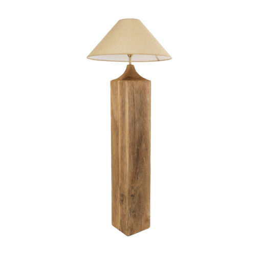 GloboStar® GloboStar® LAFRONTERA 02314 Boho Επιδαπέδιο Φωτιστικό Μονόφωτο 1 x E27 IP20 Καφέ Ξύλο με Μπεζ Ύφασμα - Μ55 x Π55 x Υ140cm
