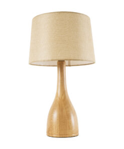 GloboStar® GloboStar® BERKBAY 02319 Boho Επιτραπέζιο Φωτιστικό Πορτατίφ Μονόφωτο 1 x E27 IP20 Μπεζ Ξύλο με Μπεζ Ύφασμα - Μ32 x Π32 x Υ55cm