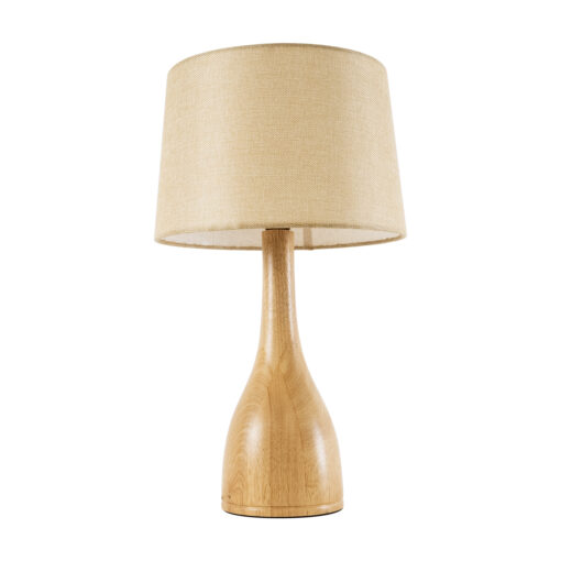 GloboStar® GloboStar® BERKBAY 02319 Boho Επιτραπέζιο Φωτιστικό Πορτατίφ Μονόφωτο 1 x E27 IP20 Μπεζ Ξύλο με Μπεζ Ύφασμα - Μ32 x Π32 x Υ55cm