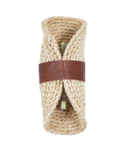 GloboStar® GUAVA 02385 Boho Επιτοίχιο Φωτιστικό Απλίκα Δίφωτο 2 x G9 IP20 Μπεζ Ξύλο με Καφέ Δέρμα - Μ11 x Π13 x Υ30cm 10 02385 4