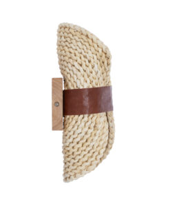 GloboStar® GUAVA 02385 Boho Επιτοίχιο Φωτιστικό Απλίκα Δίφωτο 2 x G9 IP20 Μπεζ Ξύλο με Καφέ Δέρμα - Μ11 x Π13 x Υ30cm 11 02385 5