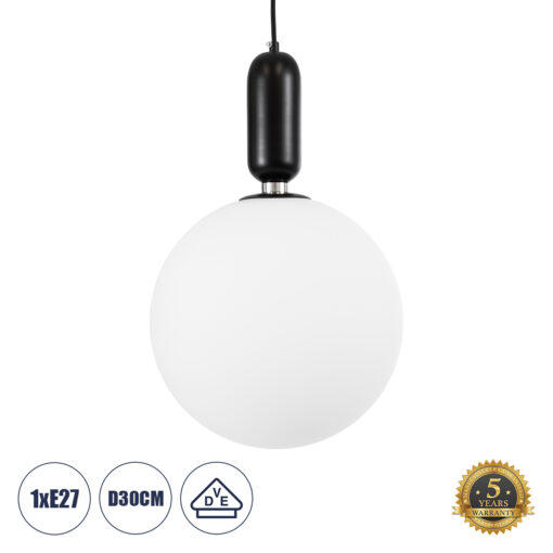 GloboStar® GLOBOSTAR® ESTETICO 61496 Μοντέρνο Κρεμαστό Φωτιστικό Οροφής με Ντουί 1 x E27 AC 220-240V IP20 - Μαύρο & Λευκό - Μ30 x Π30 x Υ48cm