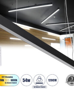 GloboStar® GLOBOSTAR® FELIX 61028-P Μοντέρνο Γραμμικό Κρεμαστό Φωτιστικό Οροφής LED 54W 6500lm 120° AC 220-240V IP20 Ρυθμιζόμενο Λευκό CCT με Χειριστήριο από 2700K έως 6000K Dimmable - Lumileds SMD Chip - Μαύρο Ματ - Μ120 x Π3.5 x Υ7cm - 3 Χρόνια Εγγύηση