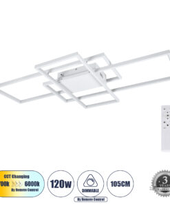 GloboStar® GloboStar® QUADRA 61389 Φωτιστικό Οροφής Design LED CCT 120W 14400lm 120° AC 220-240V - Εναλλαγή Φωτισμού μέσω Τηλεχειριστηρίου All In One Ψυχρό 6000k+Φυσικό 4500k+Θερμό 2700k Dimmable Μ105 x Π60 x Υ9cm - Λευκό - 3 Years Warranty