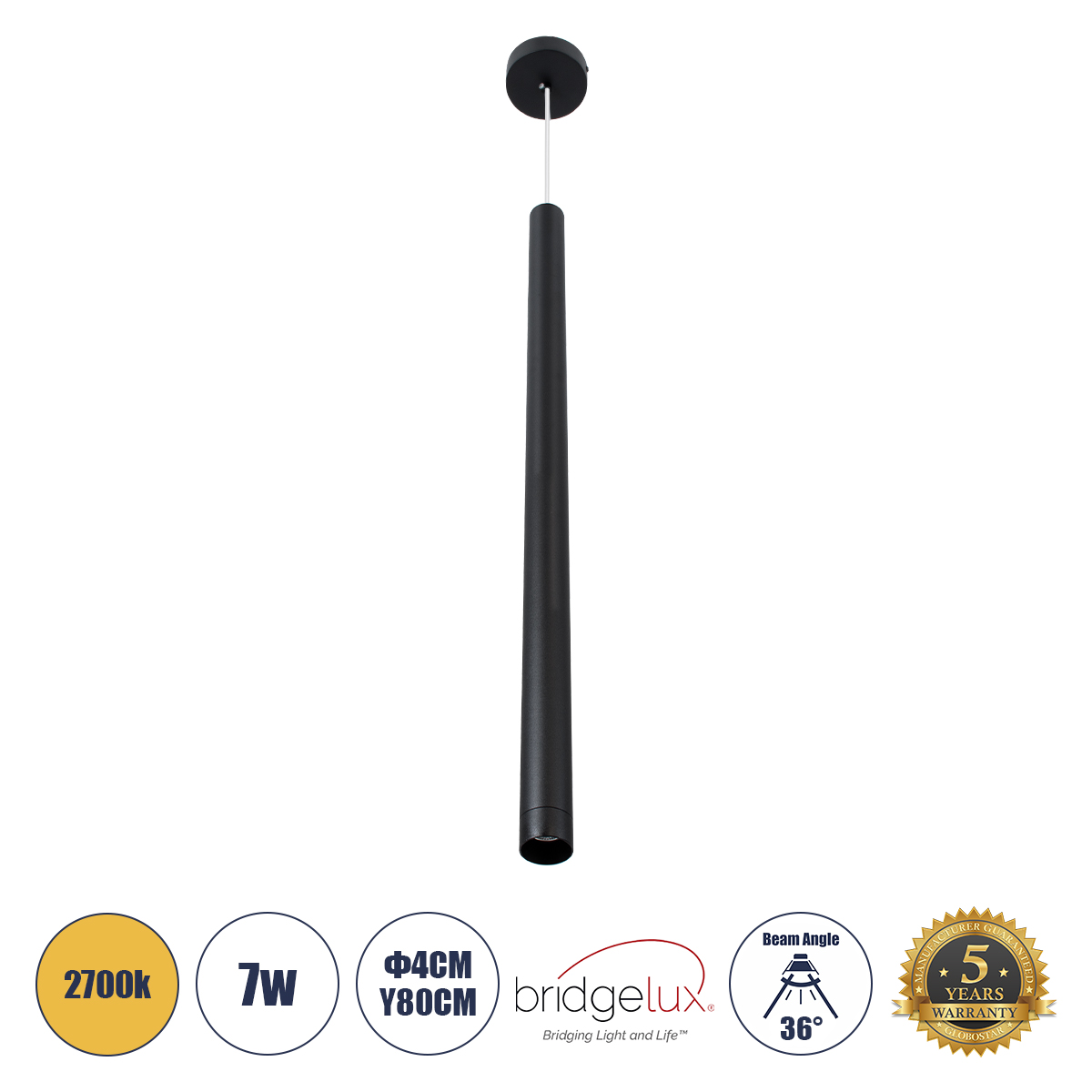 GLOBOSTAR® CANAL 60377 Μοντέρνο Κρεμαστό Φωτιστικό Οροφής LED 7W 700lm 36° AC 220-240V IP20 Θερμό Λευκό 2700K - Bridgelux COB - Μαύρο - Μ4 x Π4 x Υ80cm - 5 Χρόνια Εγγύηση 3 GloboStar® GLOBOSTAR® CANAL 60377 Μοντέρνο Κρεμαστό Φωτιστικό Οροφής LED 7W 700lm 36° AC 220-240V IP20 Θερμό Λευκό 2700K - Bridgelux COB - Μαύρο - Μ4 x Π4 x Υ80cm - 5 Χρόνια Εγγύηση