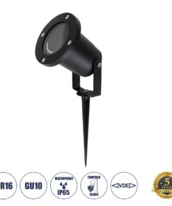 GloboStar® GloboStar® GARDELINI 61481 Καρφωτό Κινούμενο Φωτιστικό Σποτ Κήπου με Ντουί 1 x GU10 VDE Certified AC 220-240V Αδιάβροχο IP65 - Σώμα Αλουμινίου & Υψηλής Αντοχής Tempered Glass & Μ40cm VDE Καλώδιο Σύνδεσης - Φ10 x Υ30cm - Μαύρο - 5 Χρόνια Εγγύηση