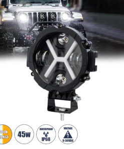 GloboStar® GloboStar® 85416 Vehicle & JEEP Work Lights - Φώτα Εργασίας για Οχήματα και JEEP με X Light DRL & Φλας LED High Power 45W 4500lm DC 9-36V Αδιάβροχo IP68 Πορτοκαλί & Ψυχρό Λευκό 6000K M17.5 x Π8.5 x Υ20cm