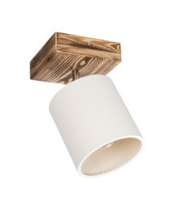 GloboStar® GloboStar® CUP 203-0057 Vintage Φωτιστικό Οροφής Σποτ Μονόφωτο 1 x E27 IP20 Μπεζ Ξύλο με Λευκό Ύφασμα - Μ14.5 x Π14.5 x Υ25cm