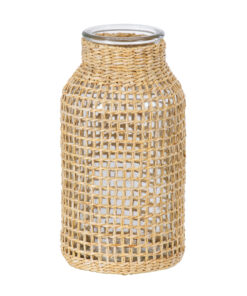 GloboStar® GloboStar® MANDY 35619 Διακοσμητικό Βάζο Γυάλινο Διάφανο με Μπαμπού Φ8.5 x Υ17cm