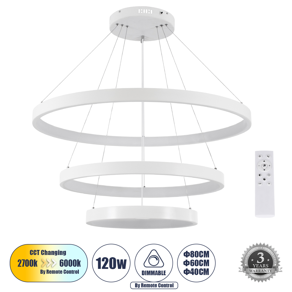 GLOBOSTAR® NEMESIS TRIO 61171 Μοντέρνο Κρεμαστό Φωτιστικό Οροφής LED 120W 14723lm 360° AC 220-240V IP20 Ρυθμιζόμενο Λευκό CCT με Χειριστήριο από 2700K έως 6000K Dimmable - Lumileds SMD Chip - Λευκό - Μ80 x Π80 x Υ90cm - 3 Χρόνια Εγγύηση 3 GloboStar® GLOBOSTAR® NEMESIS TRIO 61171 Μοντέρνο Κρεμαστό Φωτιστικό Οροφής LED 120W 14723lm 360° AC 220-240V IP20 Ρυθμιζόμενο Λευκό CCT με Χειριστήριο από 2700K έως 6000K Dimmable - Lumileds SMD Chip - Λευκό - Μ80 x Π80 x Υ90cm - 3 Χρόνια Εγγύηση