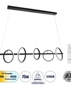 GloboStar® GLOBOSTAR® CIRCOLARE 61319 Μοντέρνο Κρεμαστό Φωτιστικό Οροφής LED 75W 8400lm 360° AC 220-240V IP20 Ρυθμιζόμενο Λευκό CCT με Χειριστήριο από 2700K έως 6000K Dimmable - Lumileds SMD Chip - Μαύρο - Μ120 x Π25 x Υ25cm - 3 Χρόνια Εγγύηση