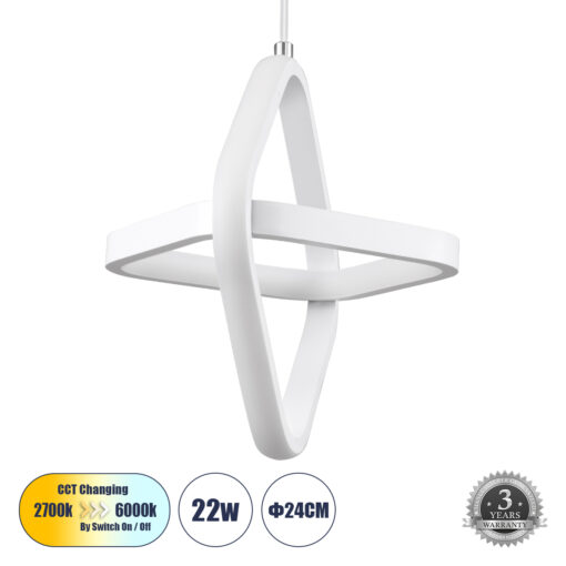 GloboStar® GLOBOSTAR® ROSE 61065 Μοντέρνο Κρεμαστό Φωτιστικό Οροφής LED 22W 2640lm 300° AC 220-240V IP20 Ρυθμιζόμενο Λευκό CCT με On/Off 2700K/4500K/6000K - Lumileds SMD Chip - Λευκό - Μ24 x Π22 x Υ24cm - 3 Χρόνια Εγγύηση